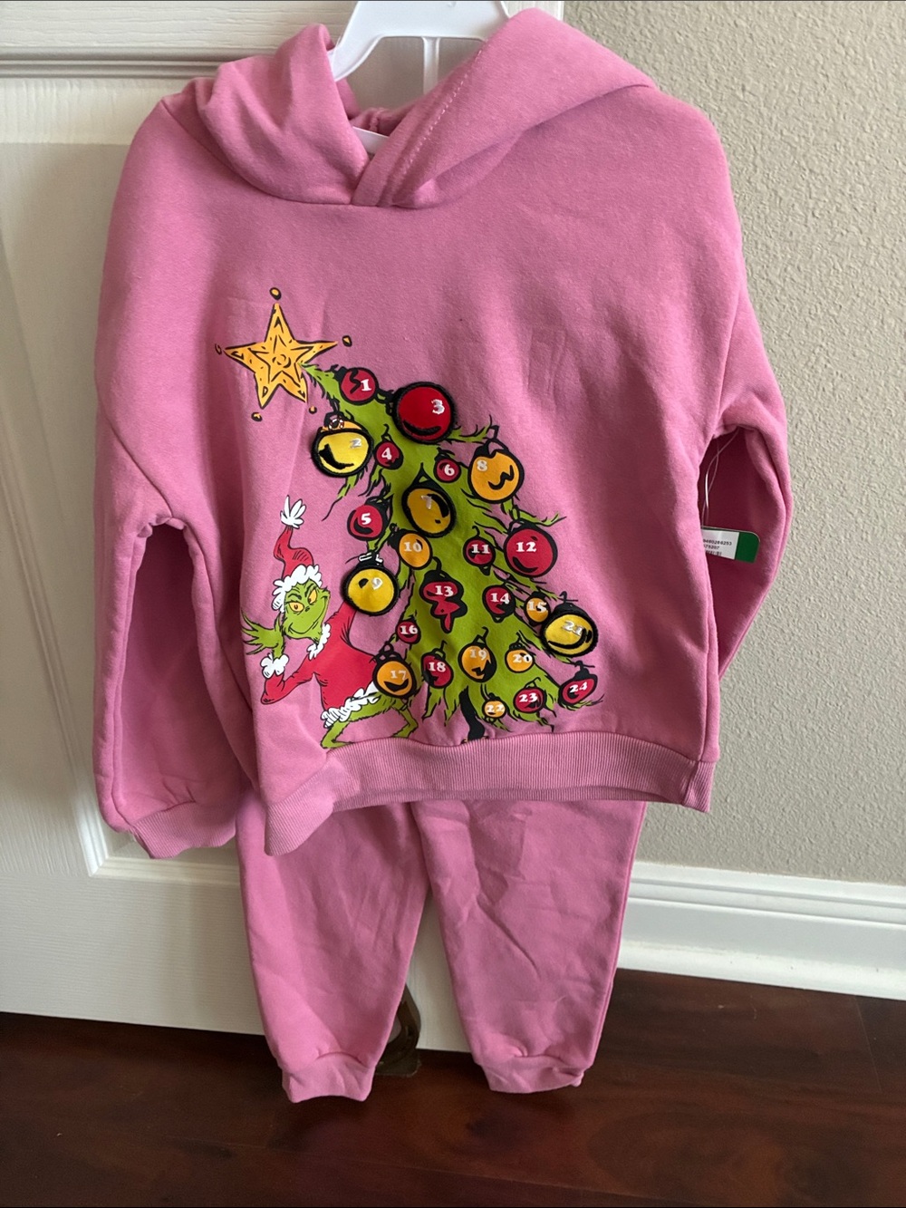 The Grinch Pink Kids Sweatshirt Set with Christmas Grinch Holiday Tree Graphic